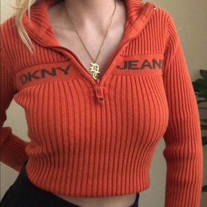 SOLD!!!!! DKNY Orange Knit Sweater Half Zip